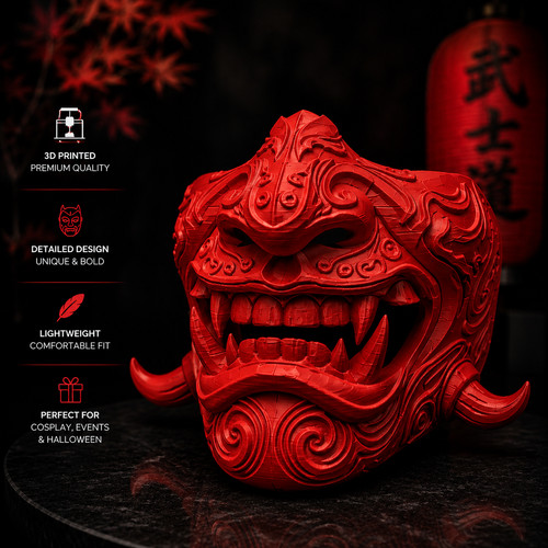 Red oni demon - red, printed