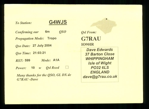 Qsl card radio - uk, g4wjs
