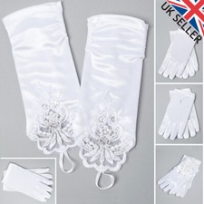 FIRST HOLY COMMUNION GLOVES FLOWER GIRL PAGEANT WEDDING WHITE  IVORY SATIN LACE
