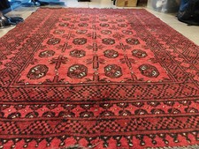 Afghan red wool fringed rug 6'