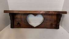 Vintage Solid Wood Wall Shelf Heart Cut Out Country Cabin Farmhouse Style 2 Pegs