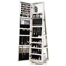 360 Rotating Mirrored Jewelry Cabinet Free Standing Jewelry Armoire With Lock