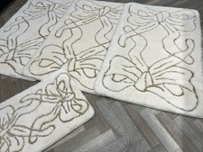 ROMANY GYPSY WASHABLE GERMAN BOWS MATS TOURER SET OF 4 RUGS CREAM/GOLD 30mm PILE