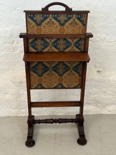 Antique Victorian Folding Fire Screen Guard with Tapestry Panel & Shelf