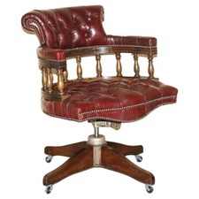 FINE CIRCA 1900 ANTIQUE CHESTERFIELD OXBLOOD CAPTAINS CHAIRS HILLCREST MOVEMENT
