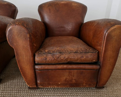 Pair antique french leather - antique,