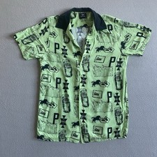 Patta Men’s Green Black Stamp Pattern Short Sleeve Button Shirt Size Small S
