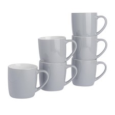 6x Coloured Coffee Mugs Ceramic Stoneware Latte Cappuccino Cups Set 350ml Grey