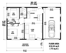 Custom cottge modern house plans 2 Bedroom 1 Bathroom with garage + FREE CAD