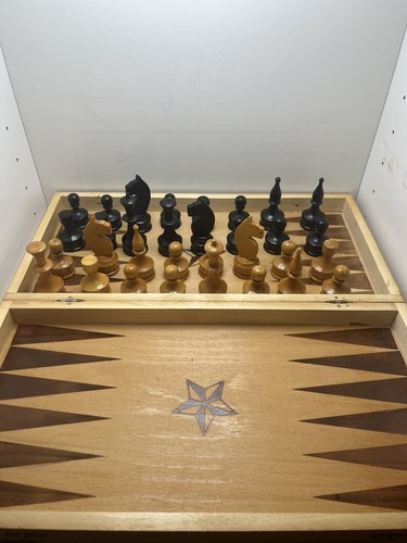 Vintage wooden handmade - vintage, chess