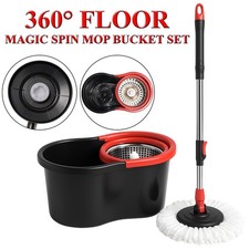 360 FLOOR MAGIC SPIN MOP BUCKET SET ROTATING DRY HEADS MICROFIBRE With Free Head