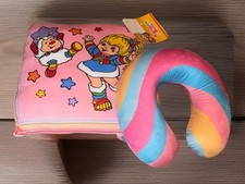 Rainbow Brite And Twink Pillow  14"x14" Soft Pink With Colorful Neck Pillow