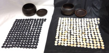 Japanese Vintage Goishi Go-Stone IGO Black & White Stone W/ Wood Bowl Chipped FS