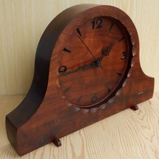 VINTAGE Wood Mantel Clock Napoleon Tambour Hand Made Pie Crust Carved Design