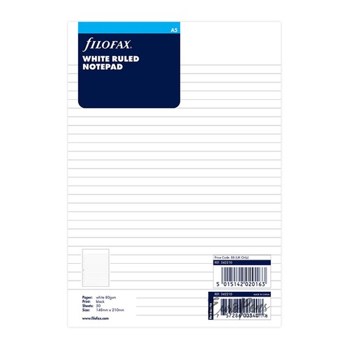 Filofax white ruled insert - filofax, a5
