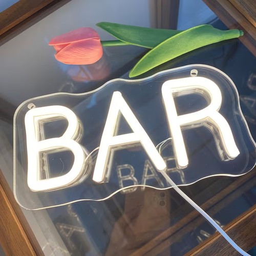 Neon bar sign - bar, white