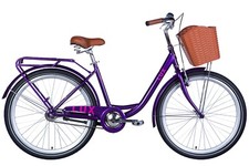 City Bike Women 26" Basket Urban Retro Carrier Steel Purple RH 43Cm