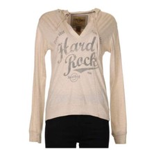 Paris Hard Rock Cafe Spellout Hoodie - Small Cream Cotton Blend