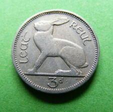Ireland 1949 Threepence Coin Old Vintage Irish 3d Original Celtic Harp Rabbit