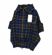 DESIGUAL Women Coat EU42 Blue Tartan Oversize Kimono Style Wool Blend Coat *