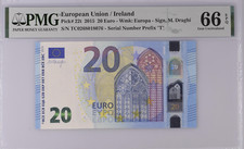 GEM UNC 20 Euro Ireland RARE T001 2015 Draghi 22t Prefix T PMG 66 EPQ TC
