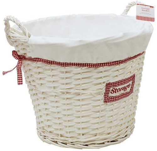 Large white round - wicker, red
