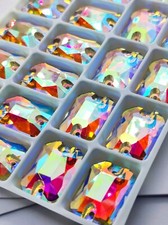 20pcs 13x18mm Octagon Rectangle Sew On Glass Crystals Gems Rhinestones Clear AB