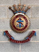 Vintage The Salvation Army Blood and Fire 3 piece 3 D Sign made of Aluminium  