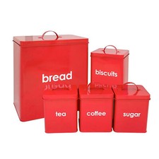 5pc Kitchen Set Bread Bin Tea Coffee Sugar Tins Biscuit Barrel Sealed Containers