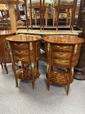 Pair Oval Marquetry Bedside
