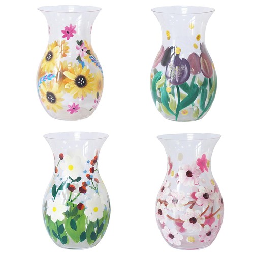 Floral glass vase handpainted - vase,