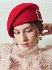 Wool Felt Beret Fascinator Hats For Women Tea Party Wedding Pillbox Hat With Bow