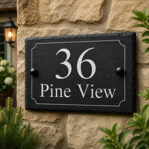 Slate house sign engraved - slate,