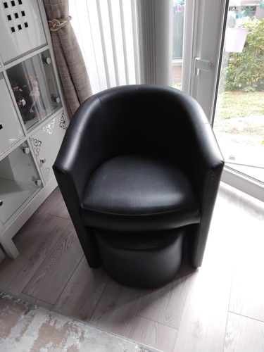 Black faux leather tub - leather, chair