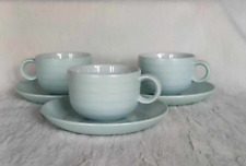 3 x Vintage Hornsea Concept Small Tea / Coffee Cups & Saucers Duck Egg Blue