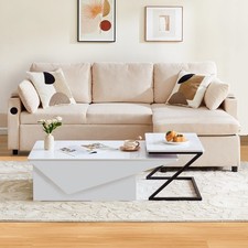 3-in-1High Gloss Convertible Coffee Table Livingroom White Hidden Storage