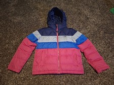L.L. Bean Kids Puffer Jacket Girls S 7-8  Hooded Winter Coat Colorblock Pink