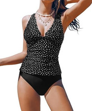 Womens Ladies Tankini Set Size 10 S Non Wired Padded Top Retro Mid Rise Brief