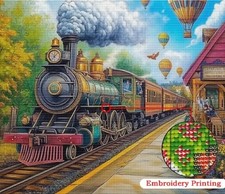STEAM TRAIN CROSS STITCH KIT 11 COUNT PRINTED AIDA SIZE 35 x 35CM