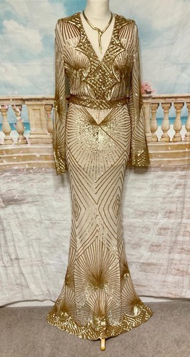 Cream gold sequin evening - cream,