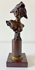 Antique Bronze Woman with Bicorn, on a Marble Pillar: Signed P. Koralzewski