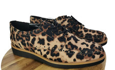 Next Tan Black Leopard Skin Lace Up Flat Low Wedge Heel Brogues Shoes Size 5 38