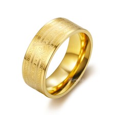Mens 10k Gold Freemason Mason Masonic Band Ring Stainless Steel Size 7-15 Gift
