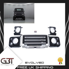 LAND ROVER DEFENDER FRONT SVX STYLE GRILLE & HEADLAMP SURROUND SET KIT BLACK UK