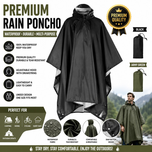 Adult reusable rain poncho - adult,