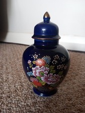 Satsuma Ginger Jar Urn Colbolt Blue With Floral Detail Japan
