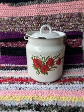 Vintage Enamel Milk Can 3L • Soviet Poppy Design • USSR Enamelware with Lid