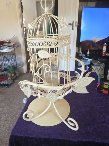 Cream metal birdcage tealight - cream,