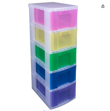 Really Useful Storage Tower 5x12 Litre Drawers Clear Frame/Rainbow Drawers