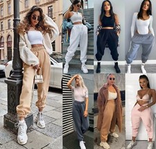 Womens Ladies Fleece Oversized Jogging Joggers Cuffed Bottoms Jog Trouser Pants